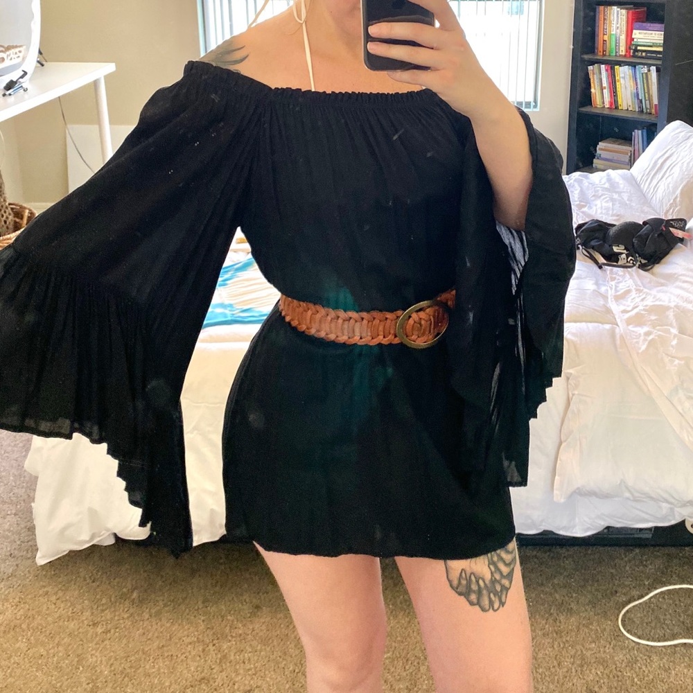 🌸 Indah Black Flowy Boho Top/Dress - Size S!